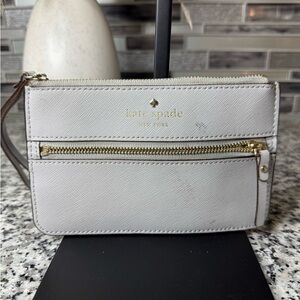 Kate Spade Light Gray Wristlet with Gold Accents